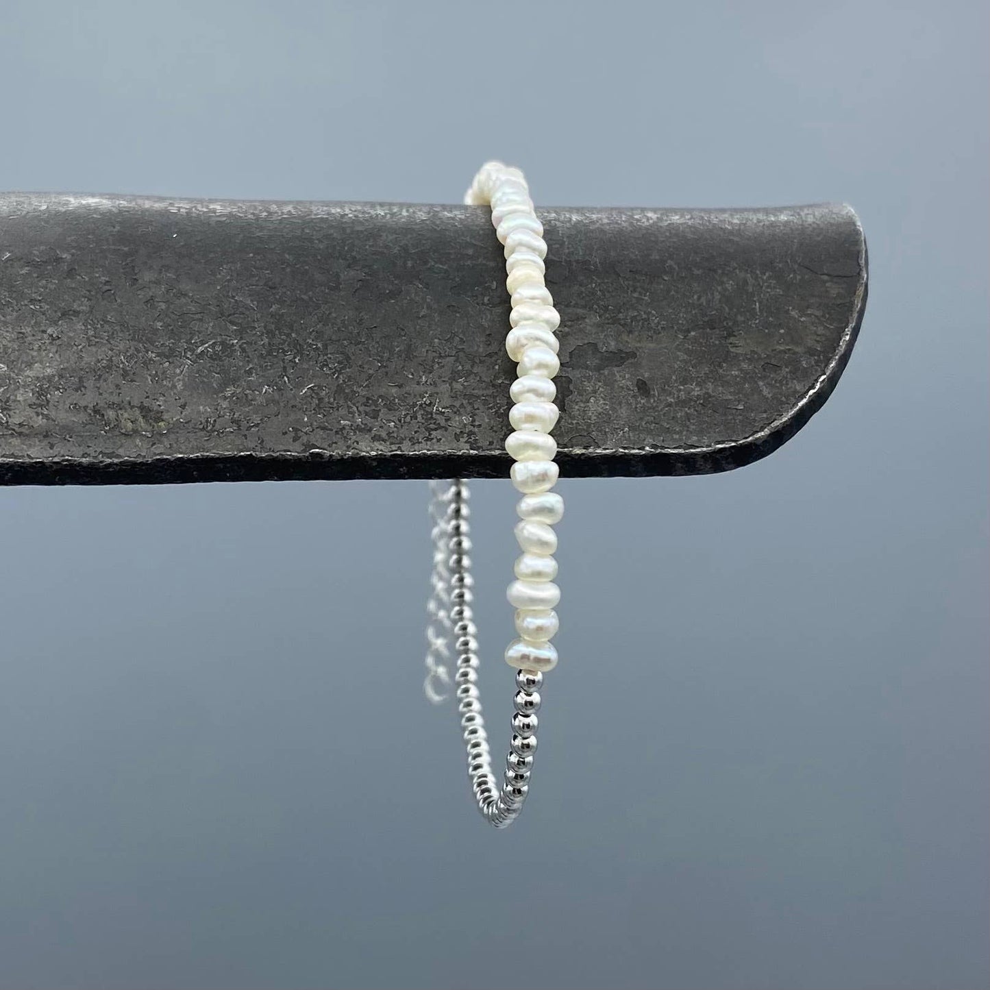 Half & Half Pearl and Silver Bead Bracelet