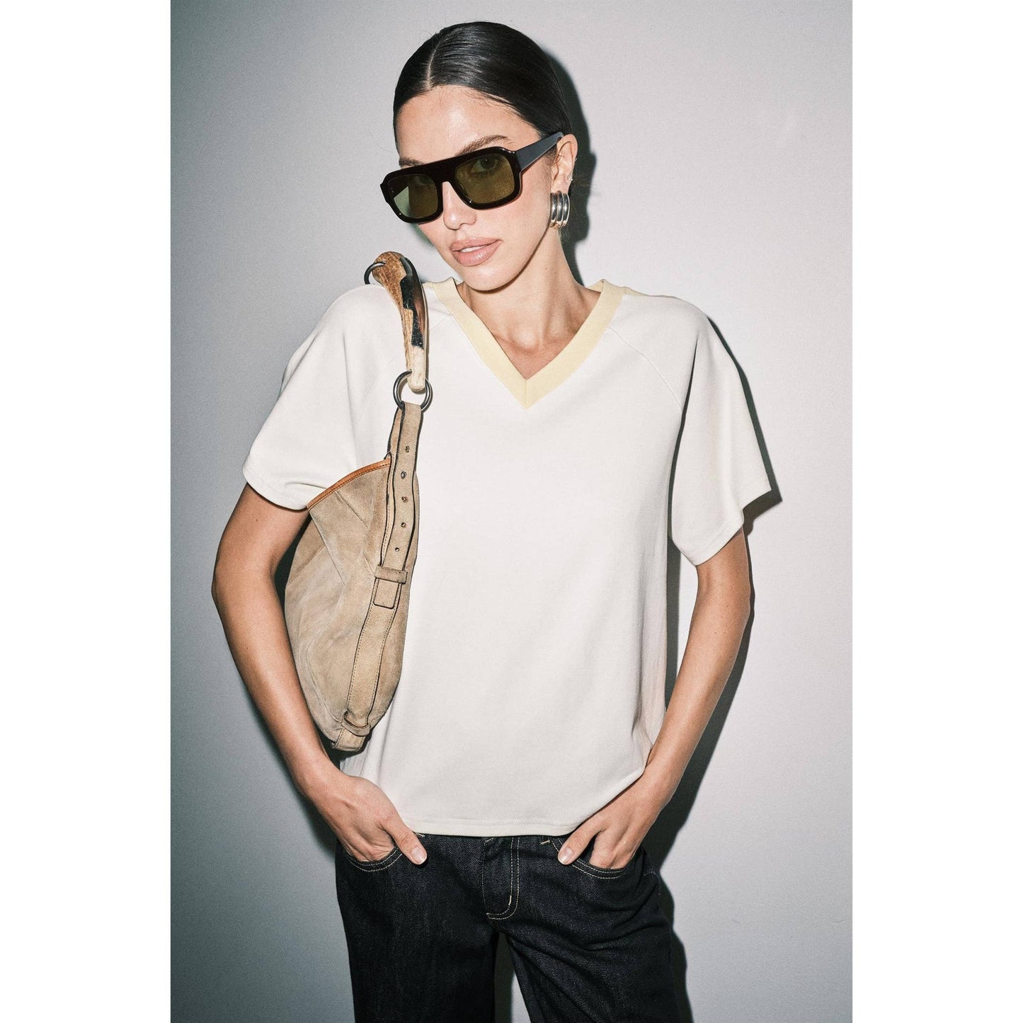 Ruth Sporty V-Neck Short Sleeve Boxy Tee Top