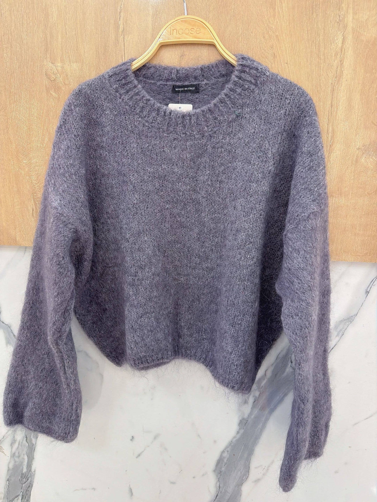 Round-neck pullover in kid mohair & wool - Made in Italy