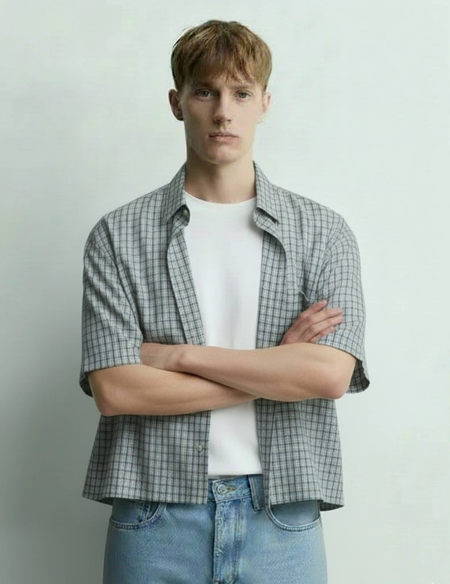 Checkered Boxy Fit Shirt (Light Blue)