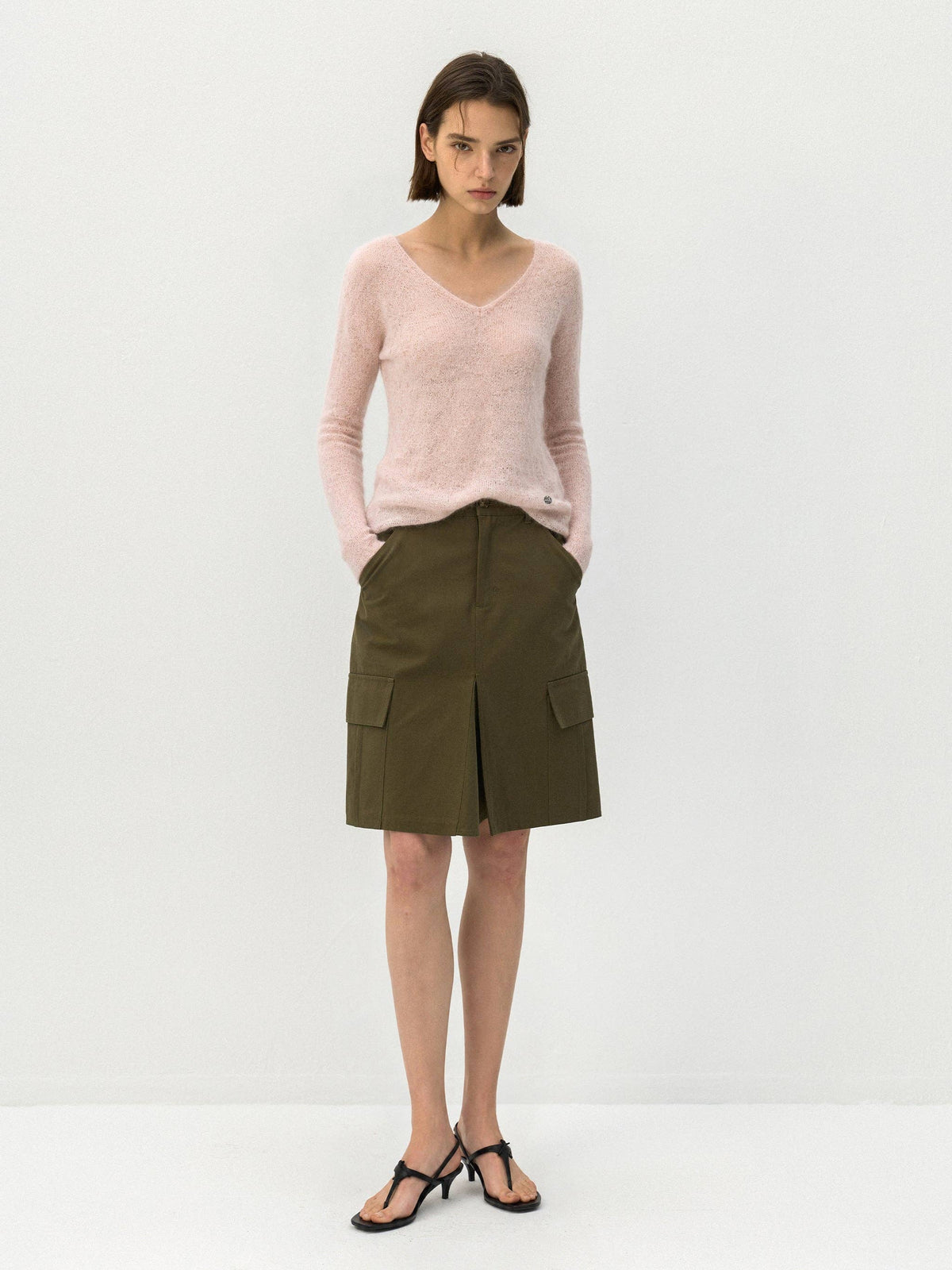 CUBIC Mohair Wool V-Neck Knit Top