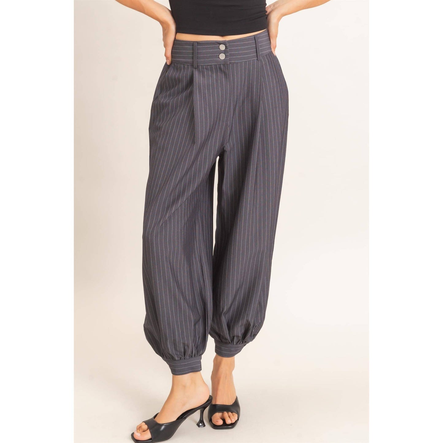 Pinstripe High-Waist Trousers