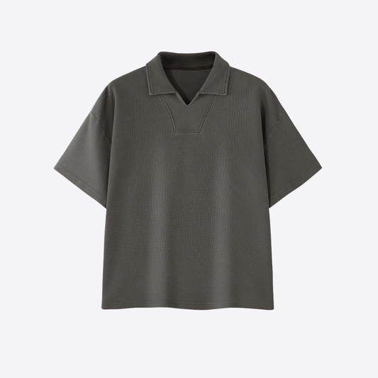 Unisex  290g Heavy Waffle Snow Wash V-Neck Polo