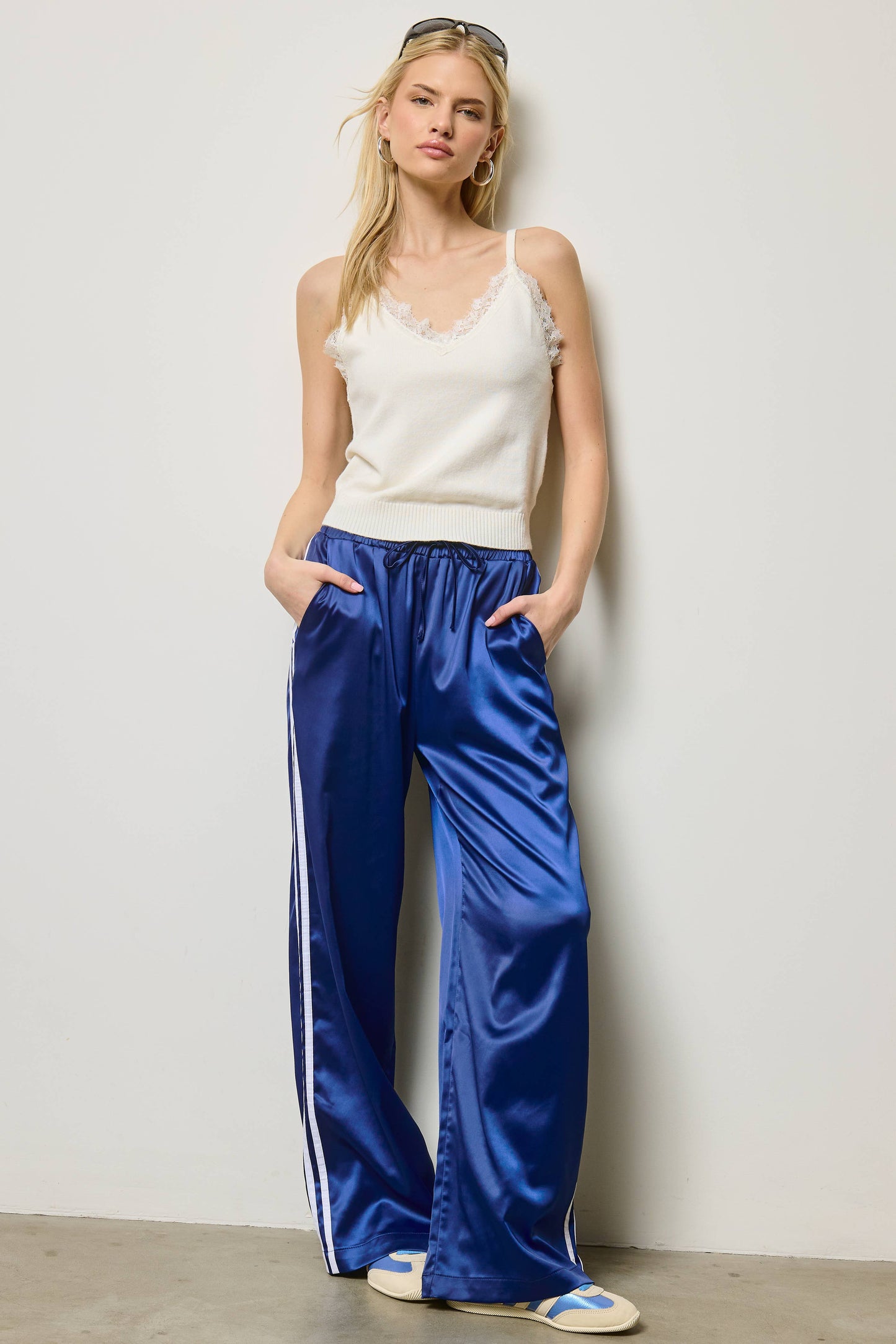 Satin Track Pants with Side Stripes