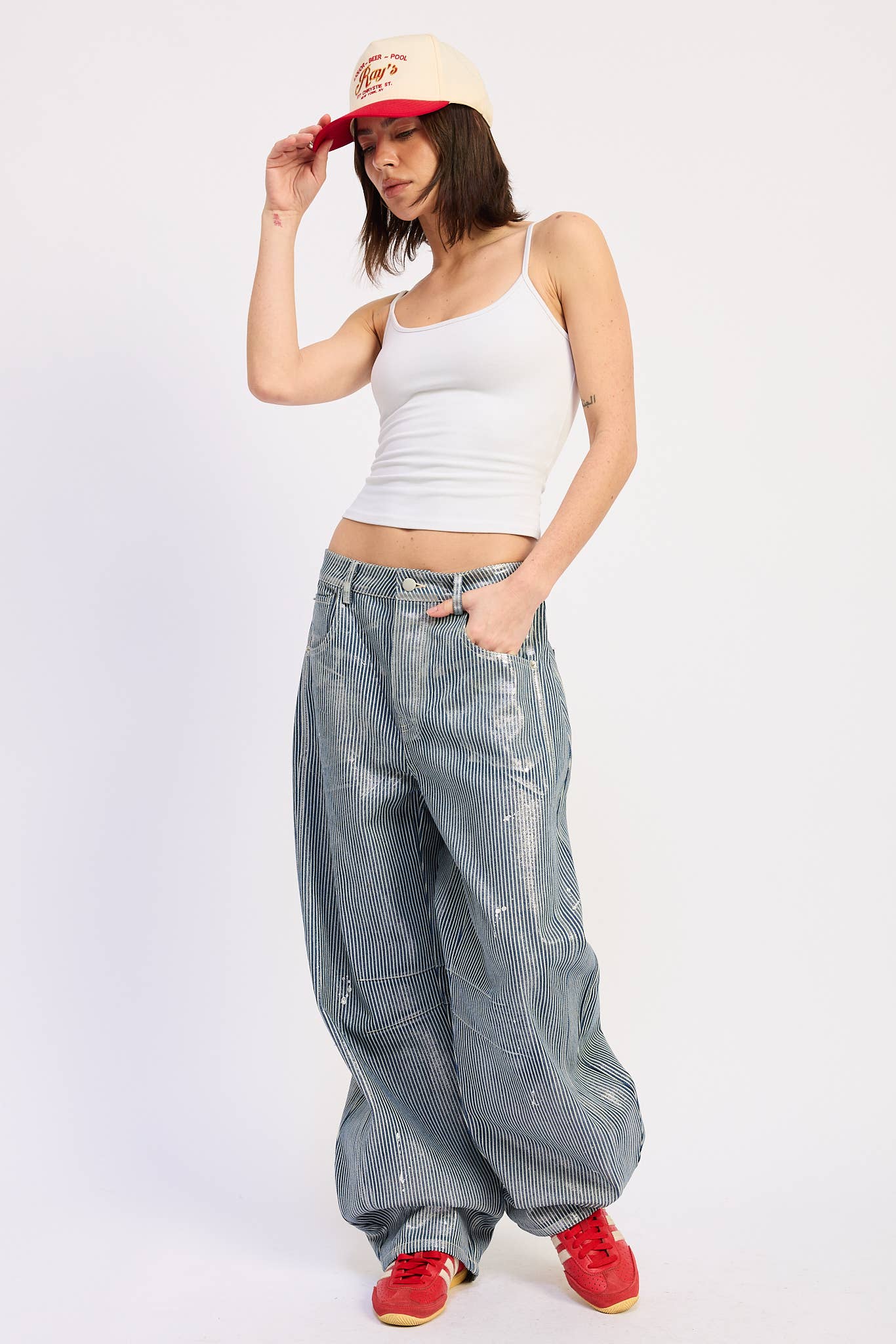 MID RISE STRIIPED BAGGY JEANS